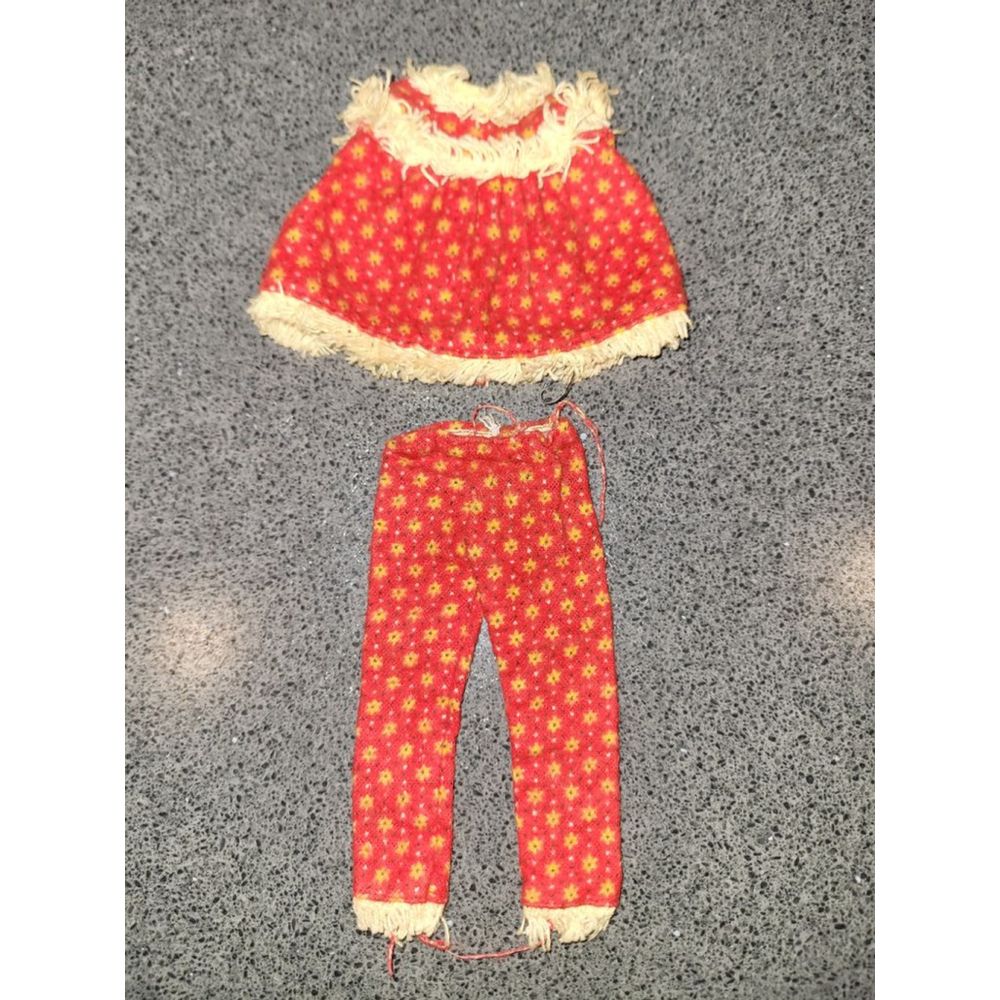 Vintage 1965 Skipper Wooly PJs Red Floral Pajama Set Tagged